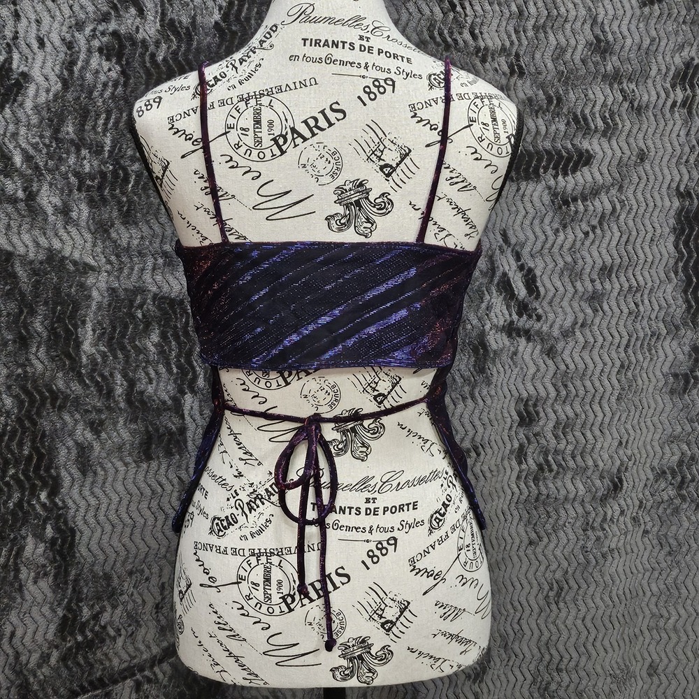 Vtg Vanity Cami Top Womens L Metallic Stripe Indie Sleaze Cyber Goth Y2K Disco - Picture 2 of 14